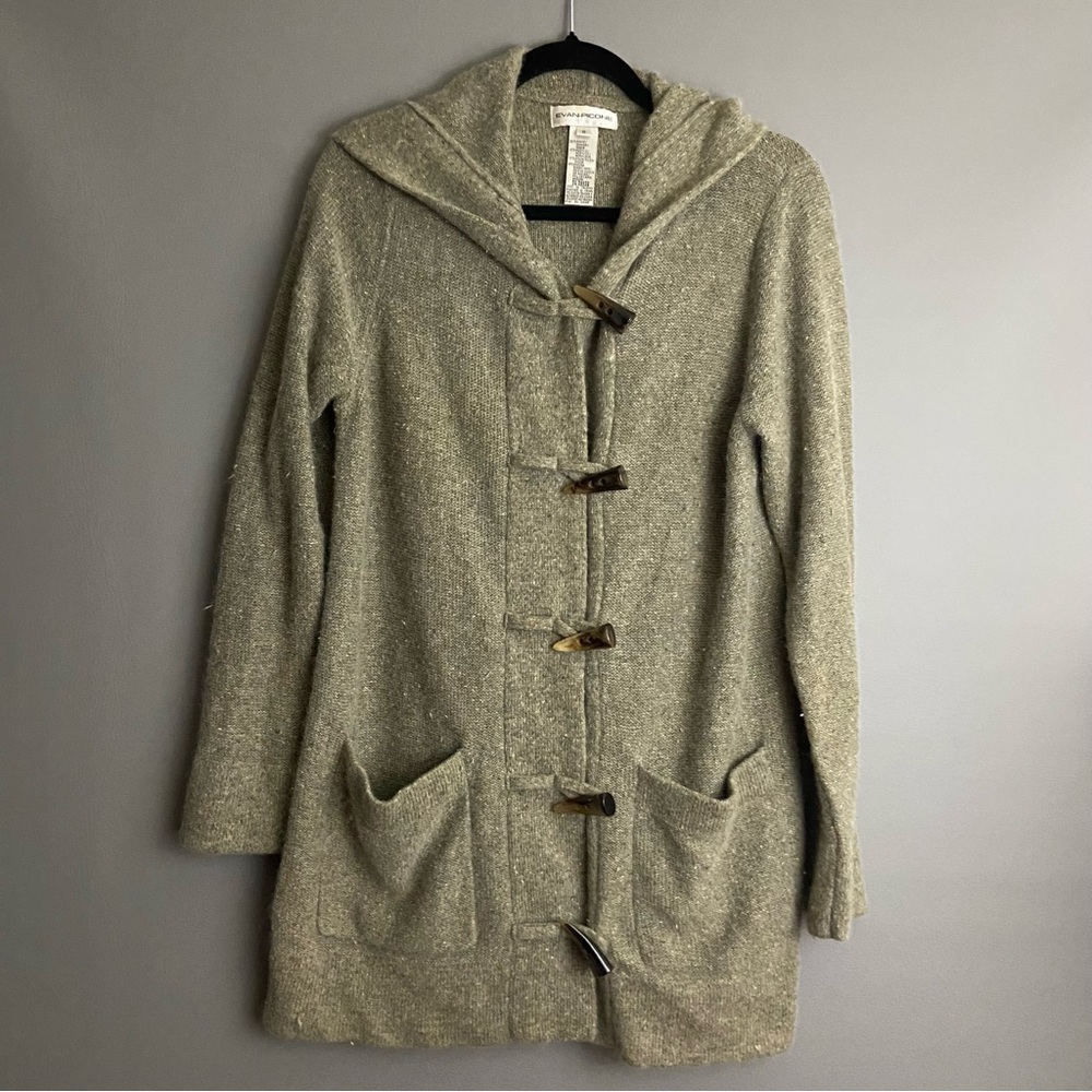 Evan-Picone Cardigan- Faux Horn Statement Buttons- Hooded. Size S